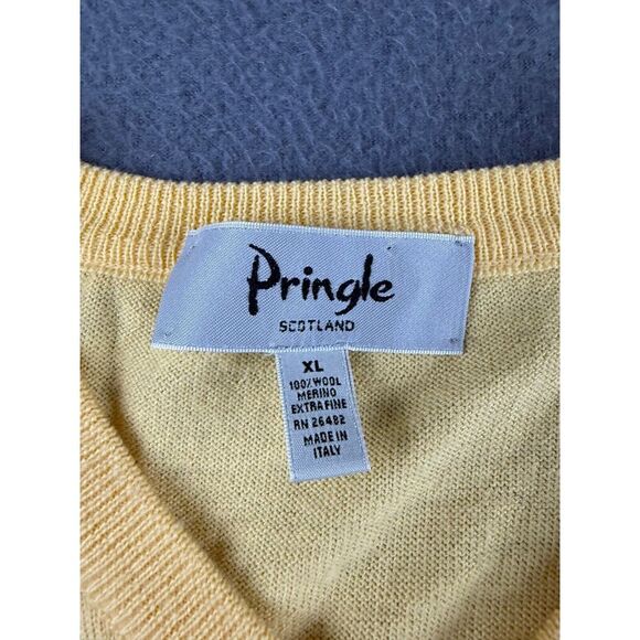 Pringle Sweater Vest Mens XL Yellow 100% Merino Wool Argyle VTG Golf Grandpacore - Picture 6 of 13